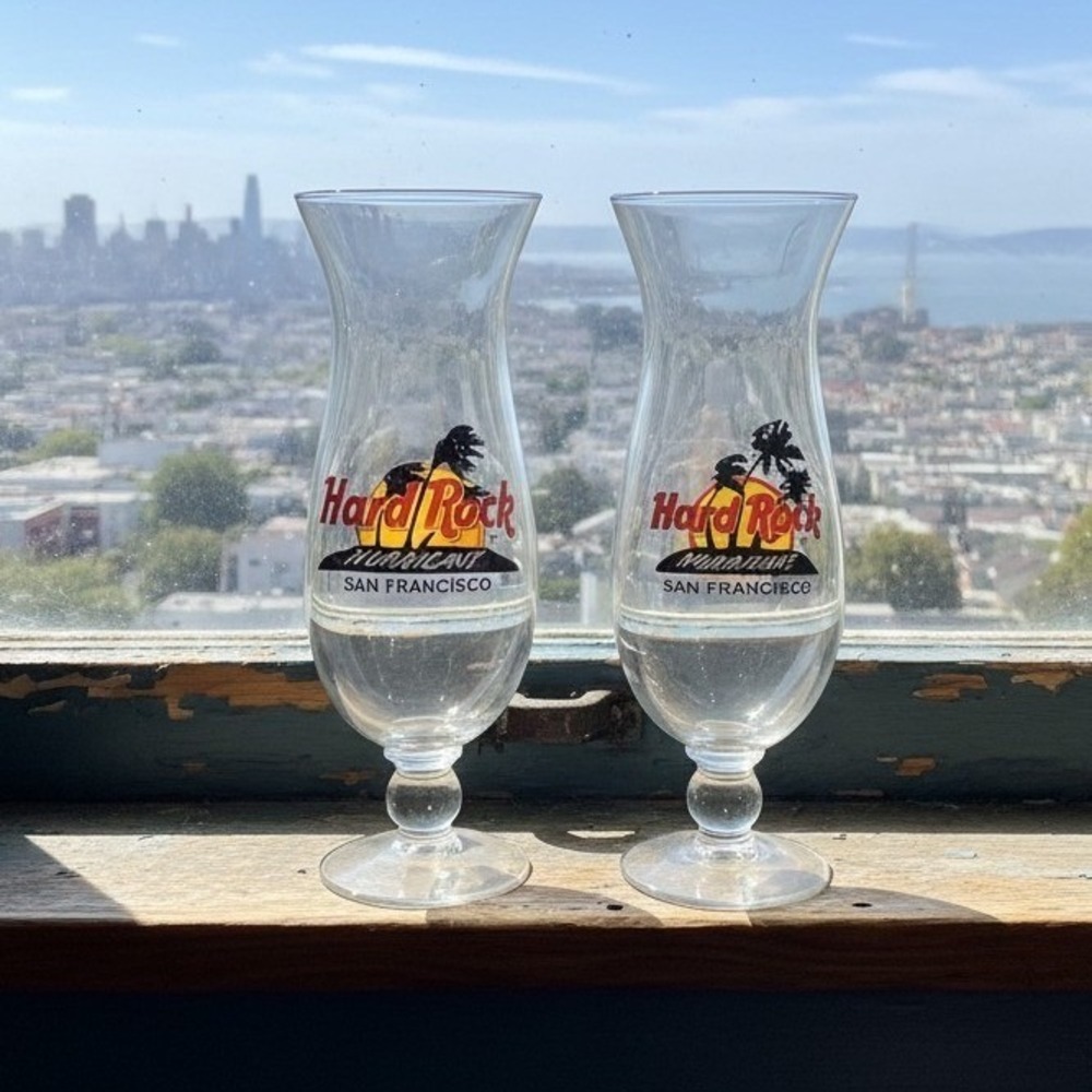 Hard Rock Cafe San Francisco Hurricane Glasses, Set of 2, Vintage Style Barware